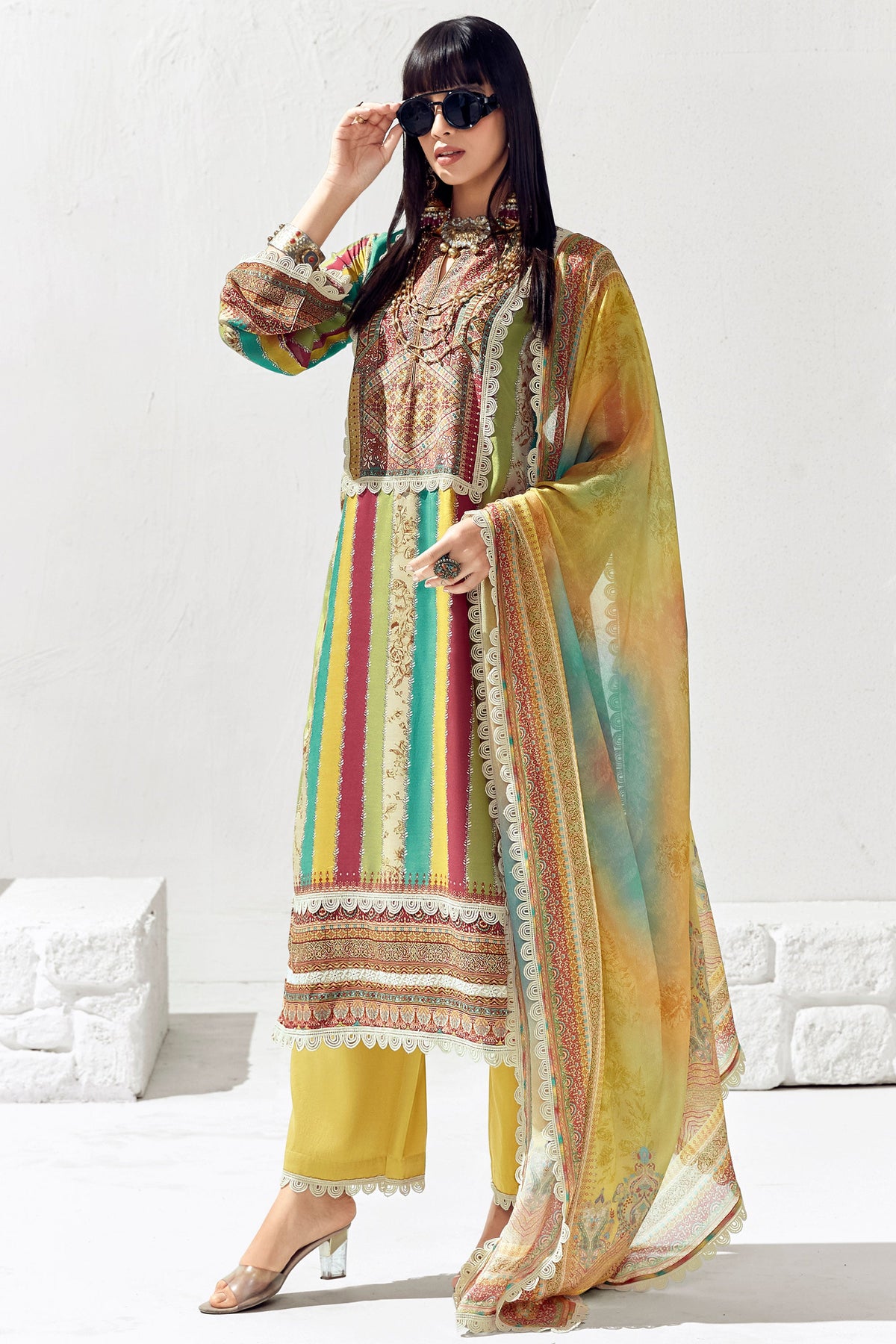 Incredible Printed Multi Color Cotton Salwar Suit