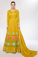 Load image into Gallery viewer, Eugeniya Belousova Yellow Color Glorious Readymade Gown With Dupatta In Art Silk Fabric
