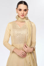Load image into Gallery viewer, Eugeniya Belousova Art Silk Fabric Luminous Readymade Gown With Dupatta In Beige Color
