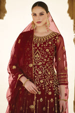 Load image into Gallery viewer, Maroon Color Fascinating Net Fabric Wedding Wear Anarkali Suit
