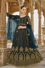 Load image into Gallery viewer, Net Fabric Dazzling Navy Blue Color Wedding Wear Anarkali Suit
