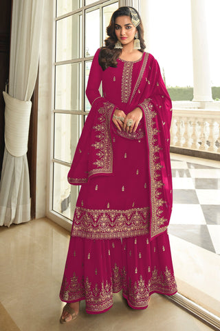 Rani Color Embroidered Work On Georgette Fabric Stunning Palazzo Suit