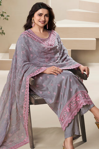 Prachi Desai Excellent Art Silk Fabric Lavender Color Embroidered Salwar Suit