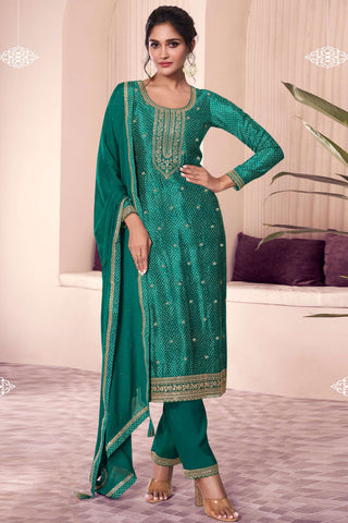 Sushrii Mishraa Dark Green Color Chinon Fabric Festive Wear Salwar Suit