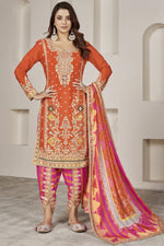 Load image into Gallery viewer, Function Special Orange Color Chinon Fabric Readymade Patiala Suit
