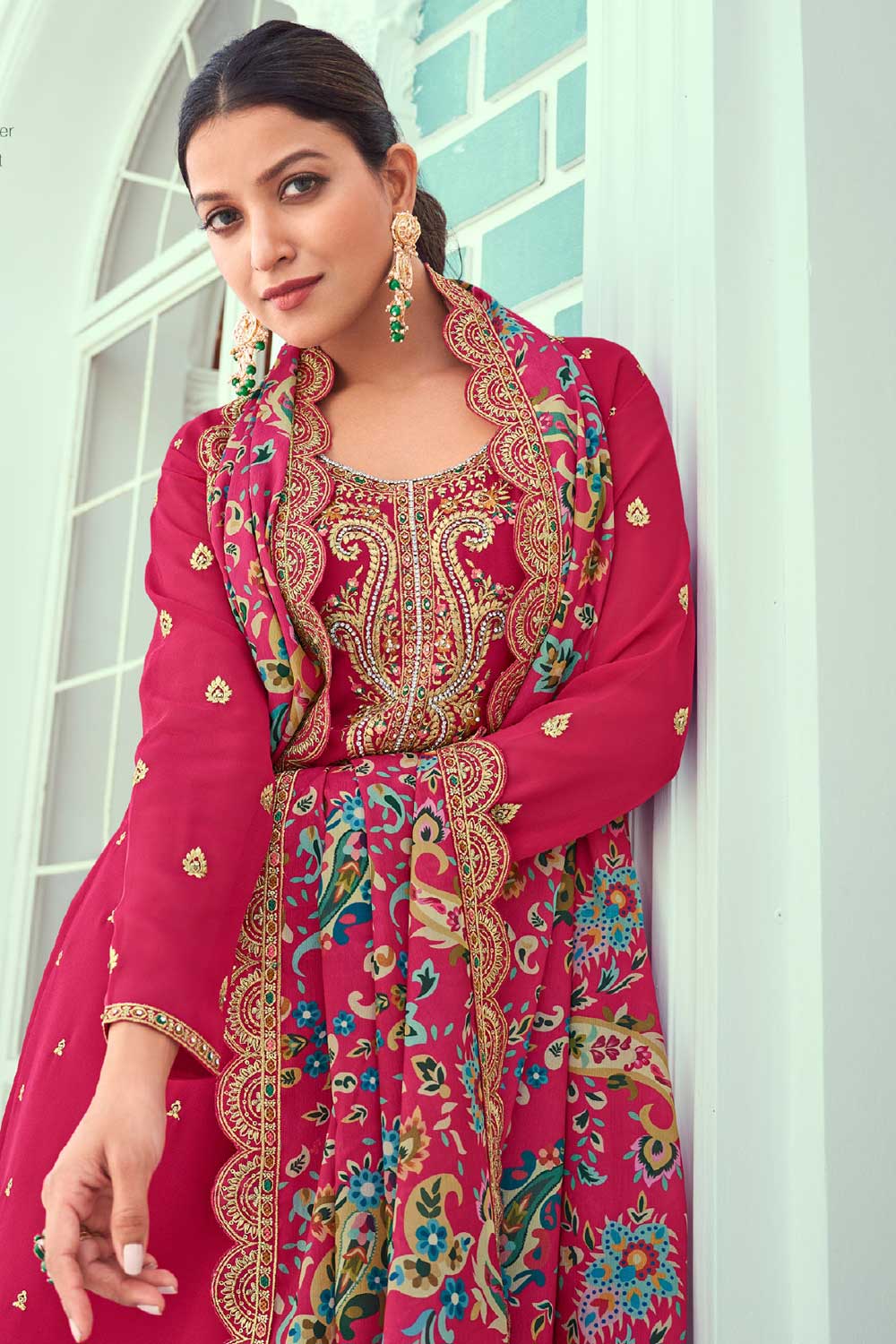 Classic Rani Color Festive Wear Salwar Suit In Georgette Fabric