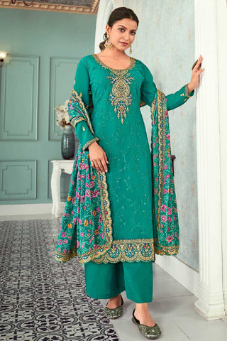 Georgette Fabric Sea Green Color Festive Wear Winsome Salwar Suit