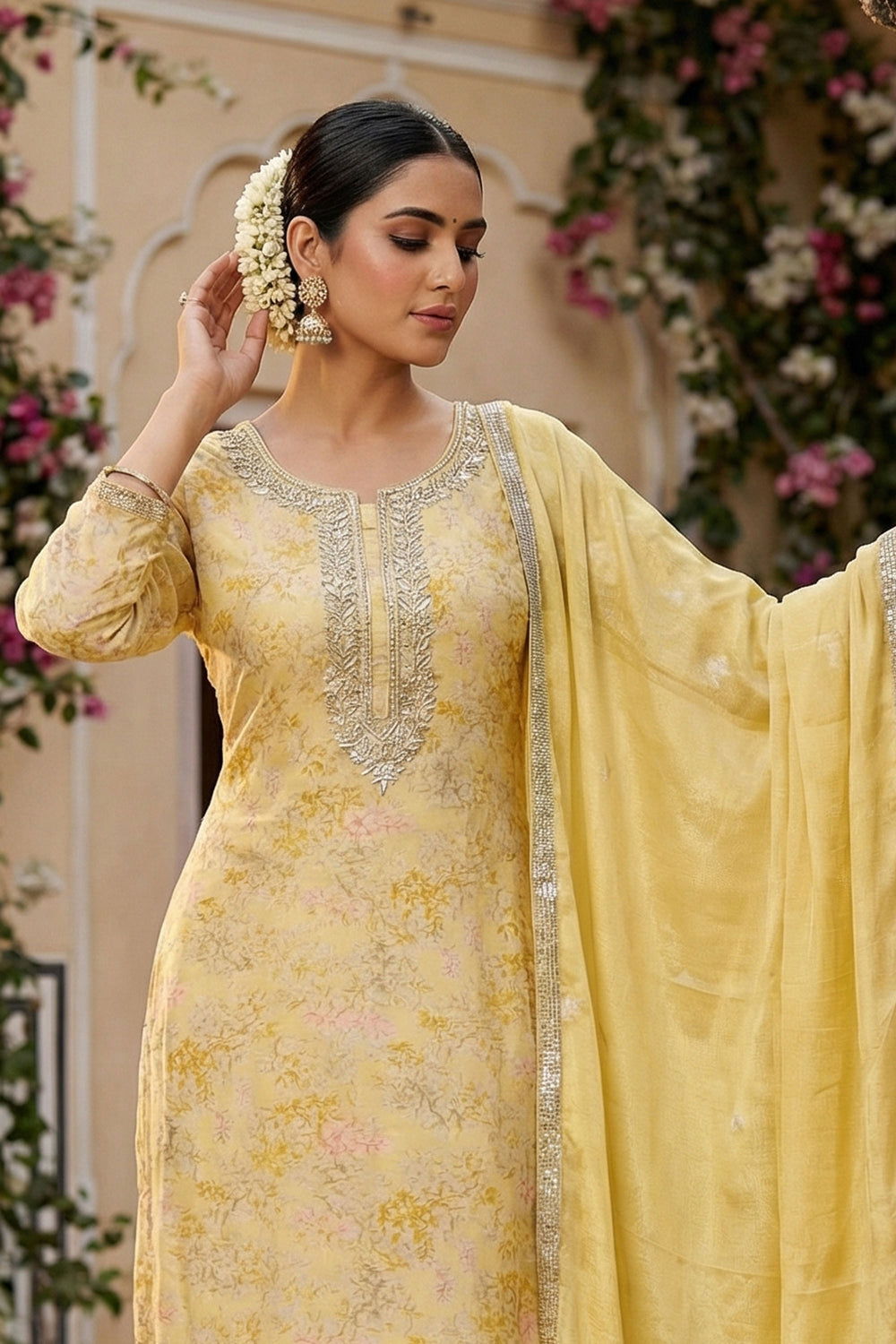 Yellow Color Fancy Fabric Beautiful Printed Salwar Suit | Buy Online India