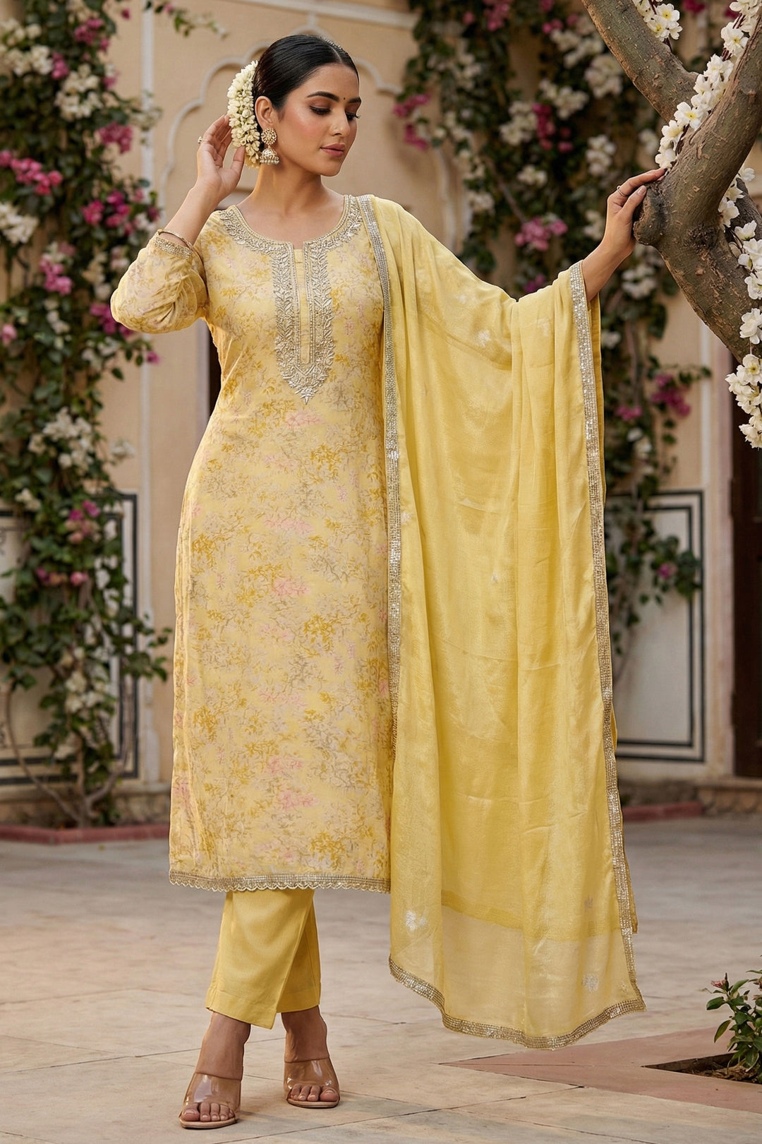 Yellow Color Fancy Fabric Beautiful Printed Salwar Suit | Buy Online India