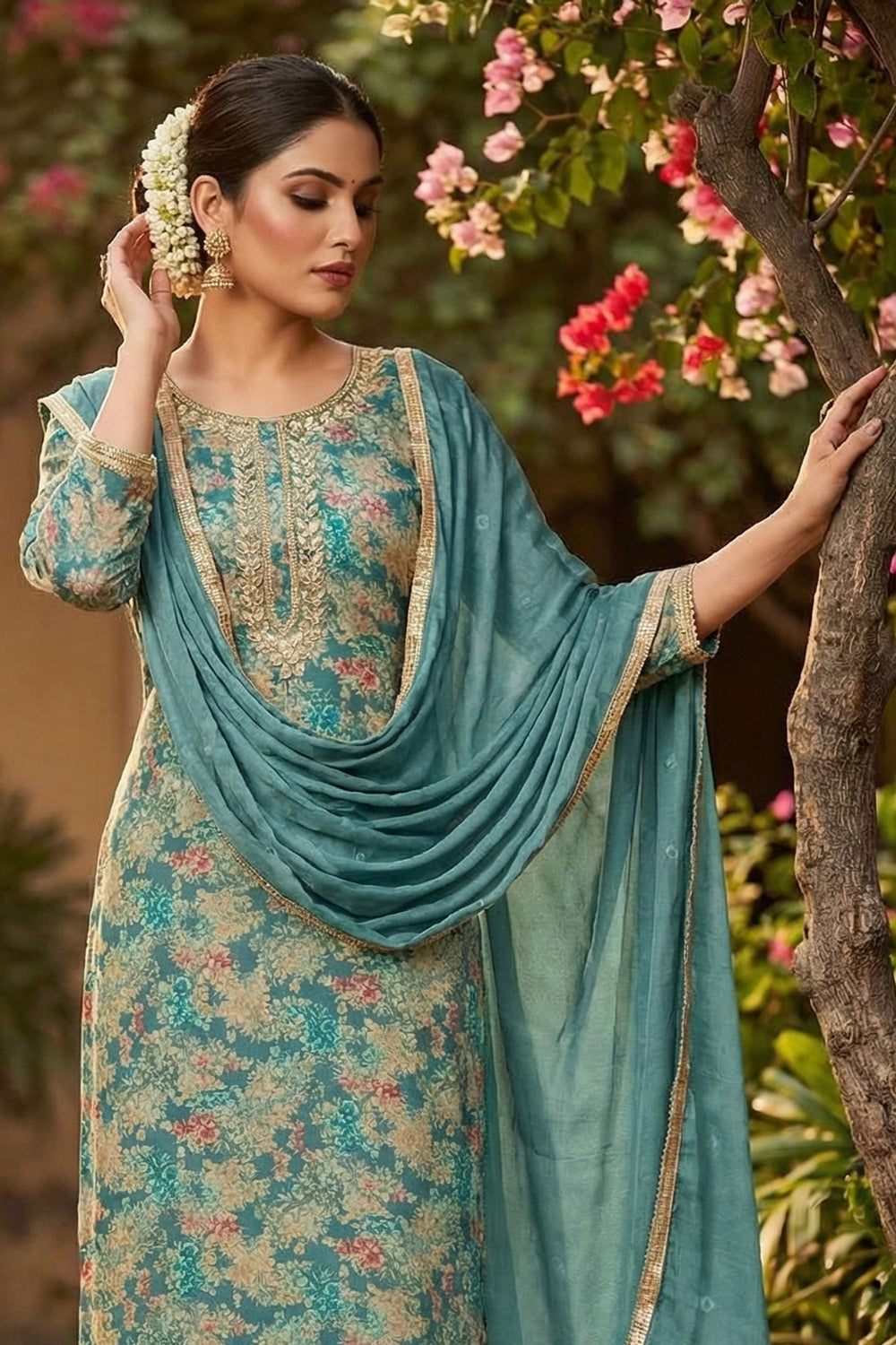 Fancy Fabric Sea Green Color Glamorous Printed Salwar Suit | Buy Online India