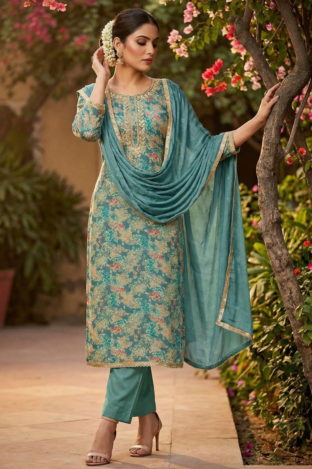 Fancy Fabric Sea Green Color Glamorous Printed Salwar Suit | Buy Online India