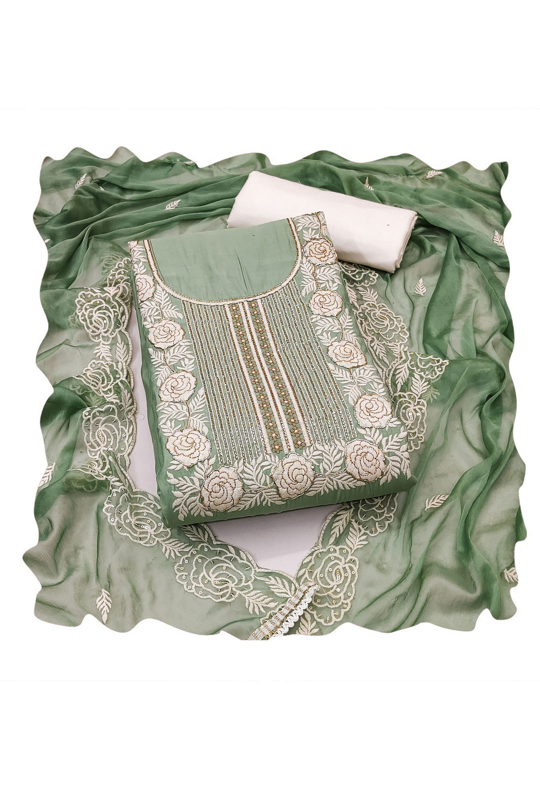 Cotton Fabric Sea Green Color Beatific Look Straight Cut Salwar Suits | Buy Online India