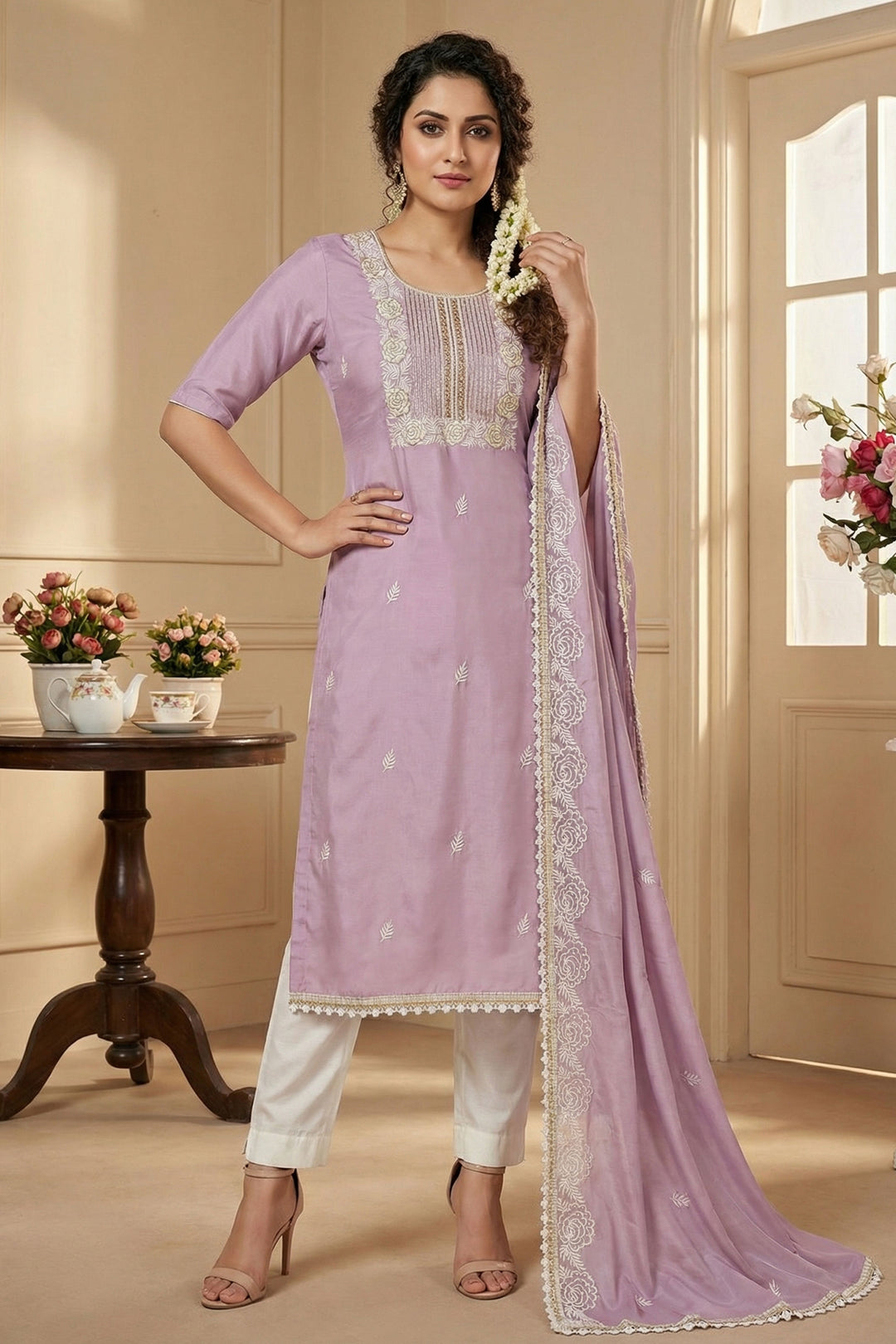 Cotton Fabric Captivating Pink Color Straight Cut Salwar Suits | Buy Online India