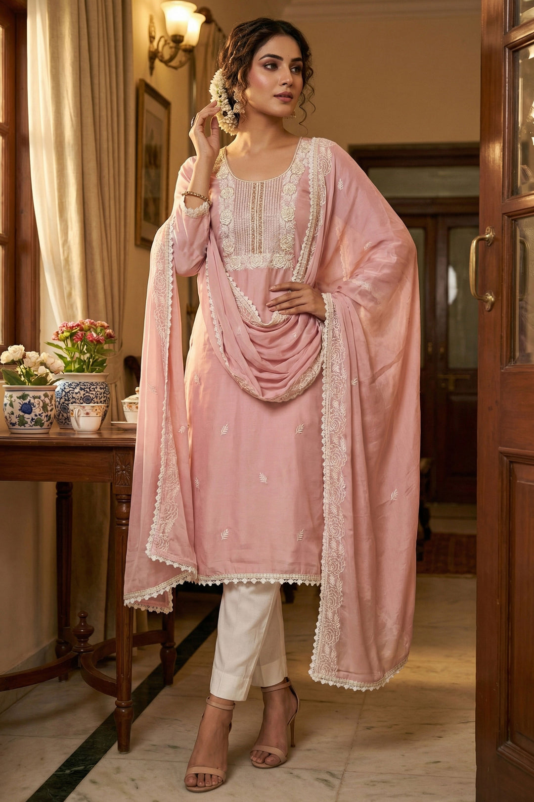 Peach Color Cotton Fabric Glamorous Look Straight Cut Salwar Suits | Buy Online India