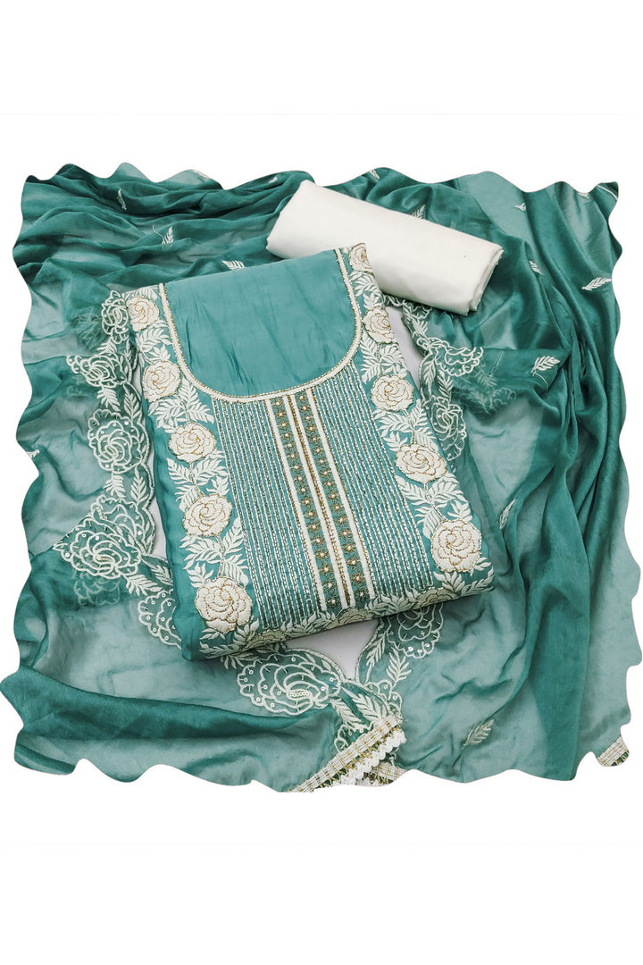 Cotton Fabric Cyan Color Gorgeous Look Straight Cut Salwar Suits | Buy Online India