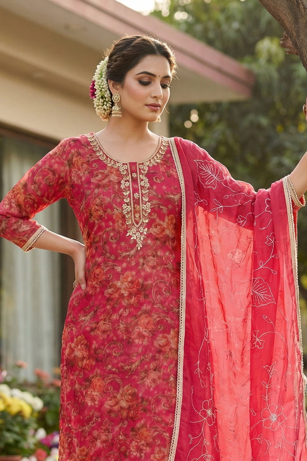 Trendy Organza Fabric Rani Color Salwar suit | Buy Online India