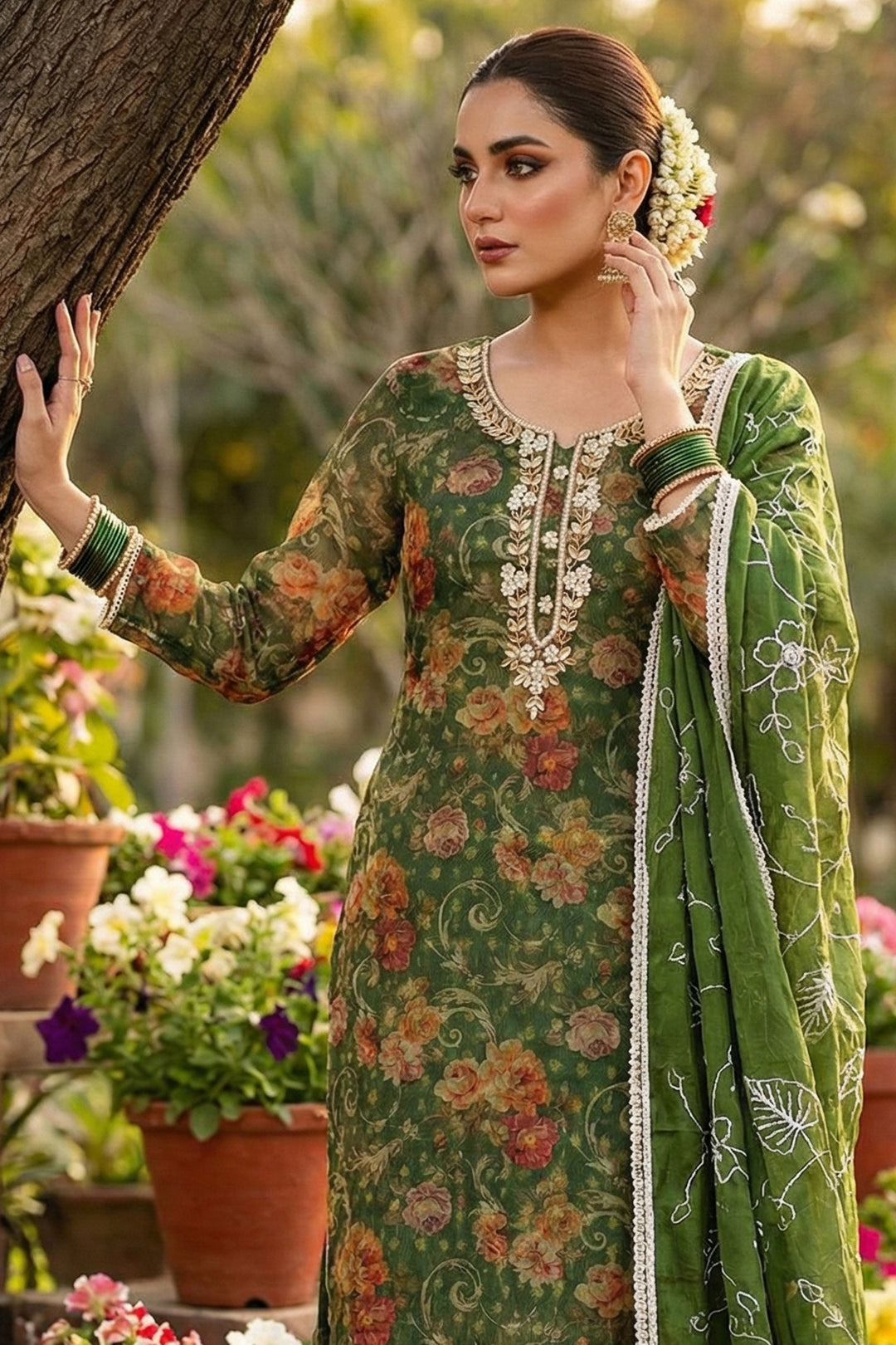 Dark Green Color Exquisite Salwar suit In Organza Fabric | Buy Online India