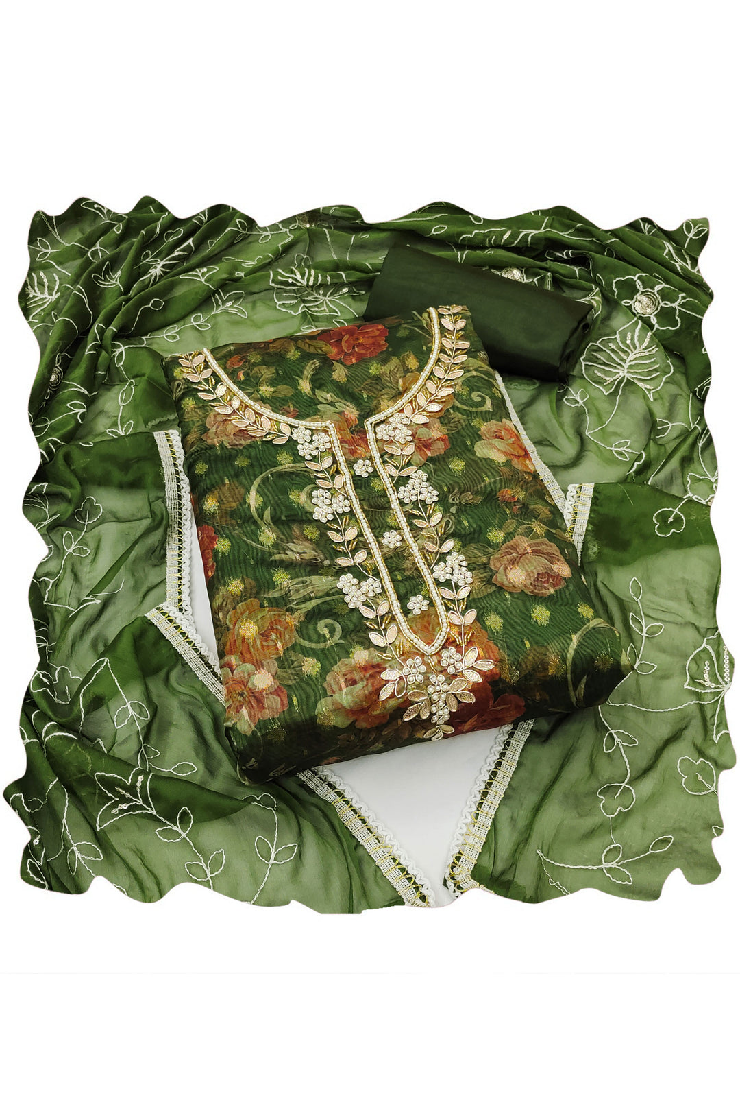 Dark Green Color Exquisite Salwar suit In Organza Fabric | Buy Online India