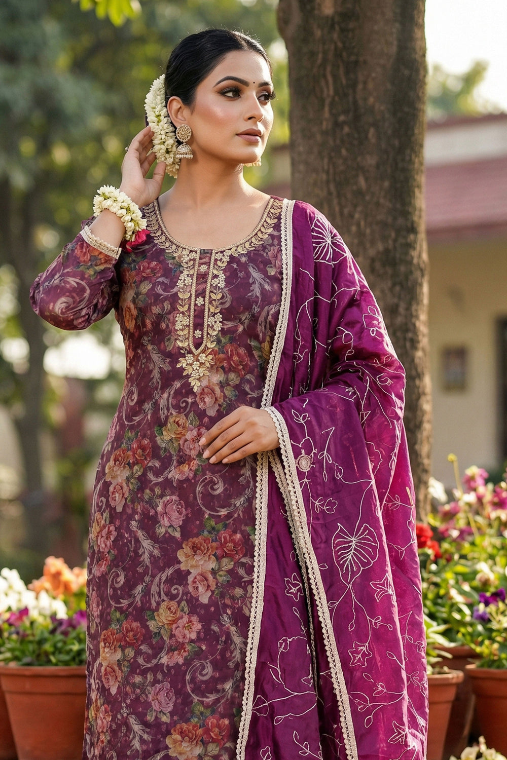 Organza Fabric On Wine Color Amazing Salwar suit | Buy Online India