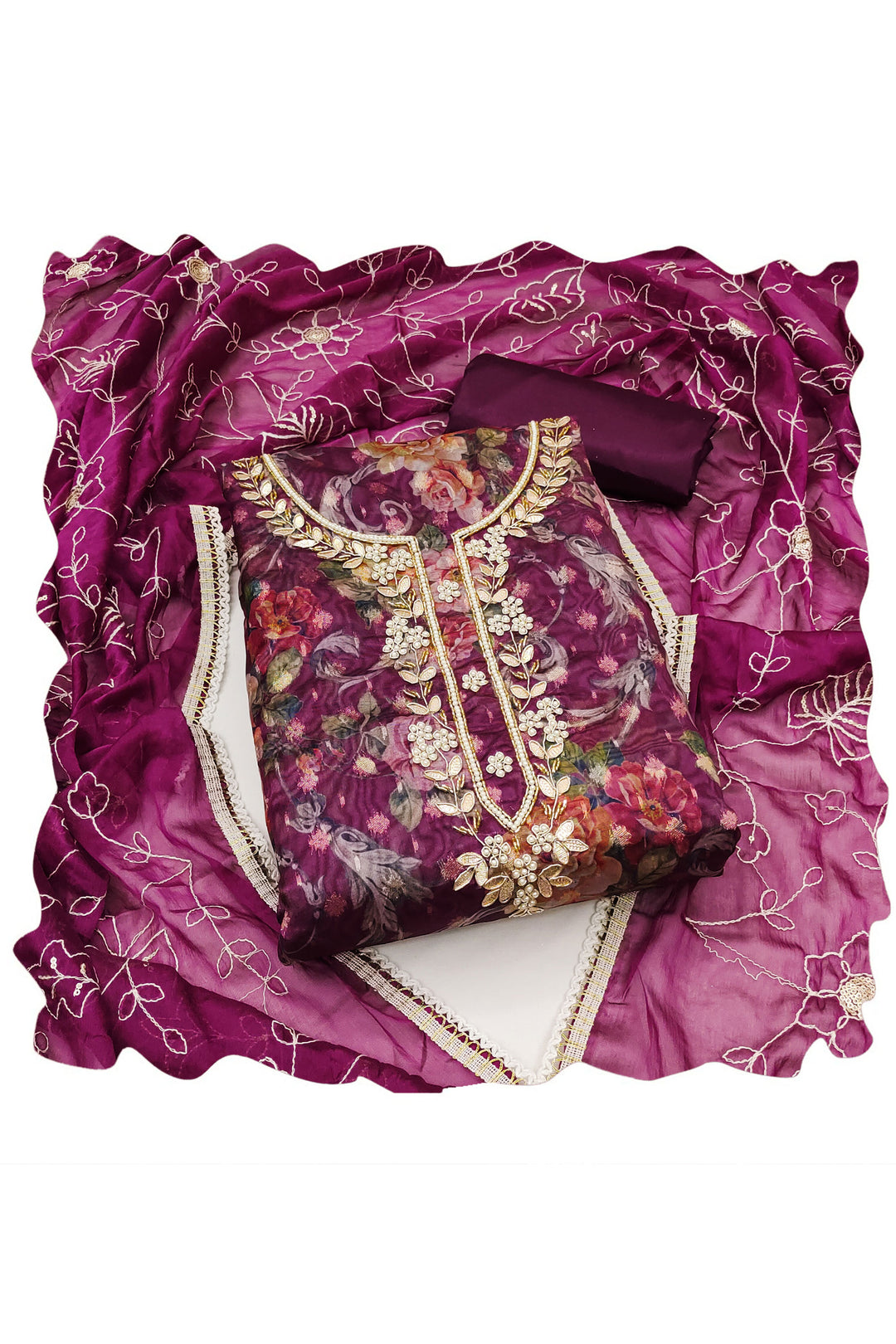 Organza Fabric On Wine Color Amazing Salwar suit | Buy Online India
