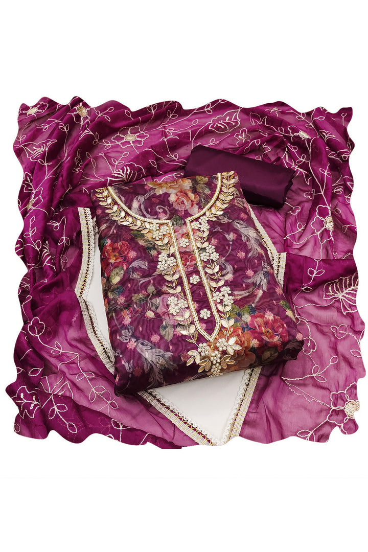 Organza Fabric On Wine Color Amazing Salwar suit | Buy Online India