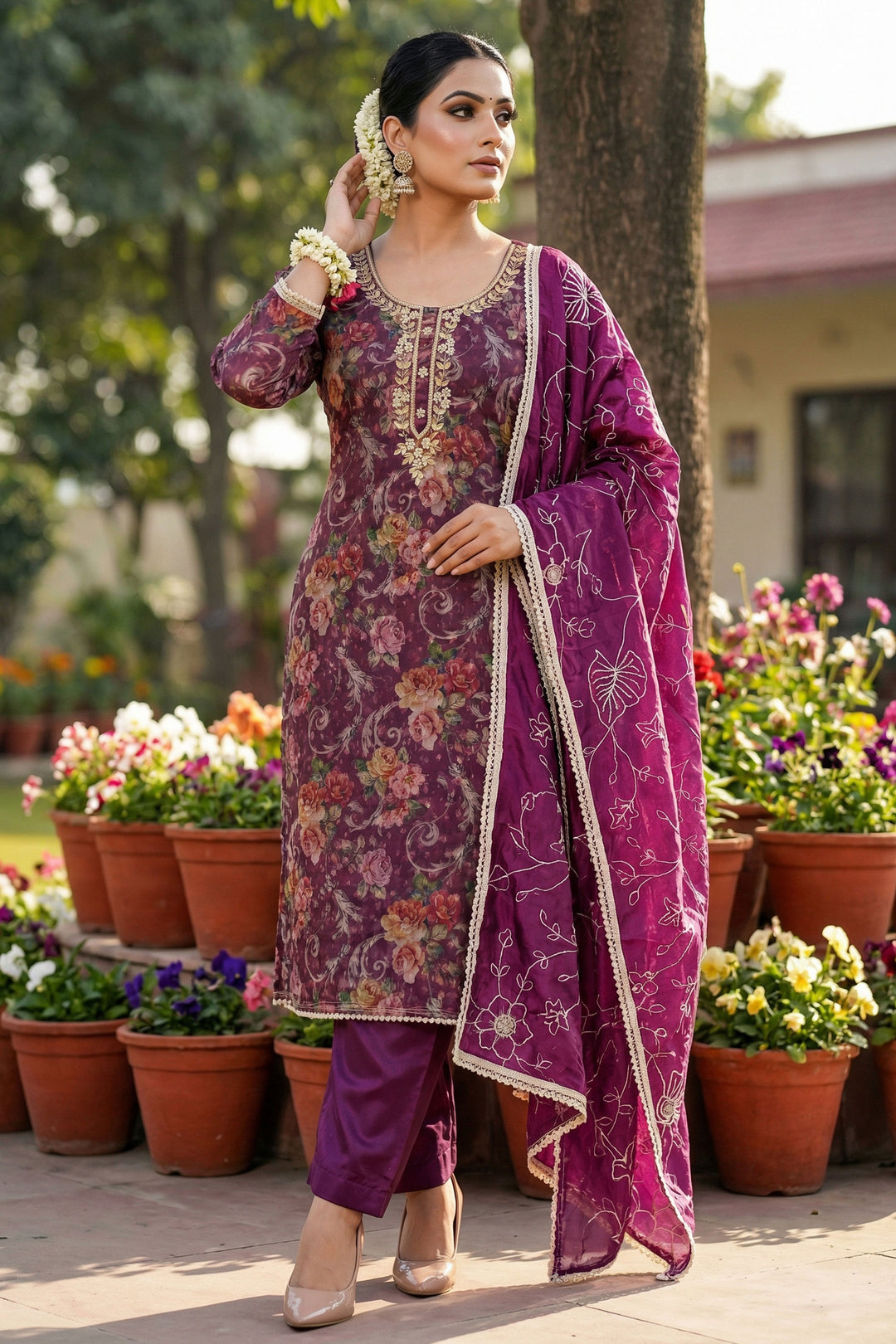 Organza Fabric On Wine Color Amazing Salwar suit | Buy Online India