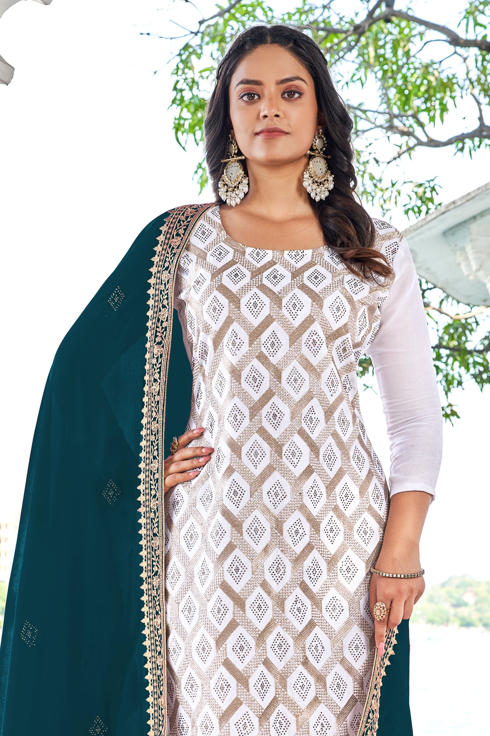 Tempting Fancy Fabric Off White Color Festive Wear Salwar Suit