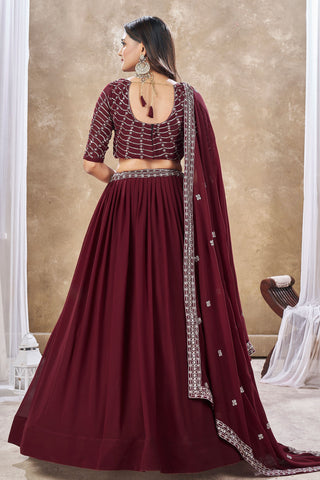 Maroon Color Georgette Fabric Engaging Lehenga With Sequins Work