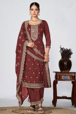 Load image into Gallery viewer, Classic Brown Color Festive Wear Palazzo Suit In Fancy Fabric
