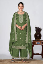 Load image into Gallery viewer, Fancy Fabric Green Color Festive Wear Winsome Palazzo Suit
