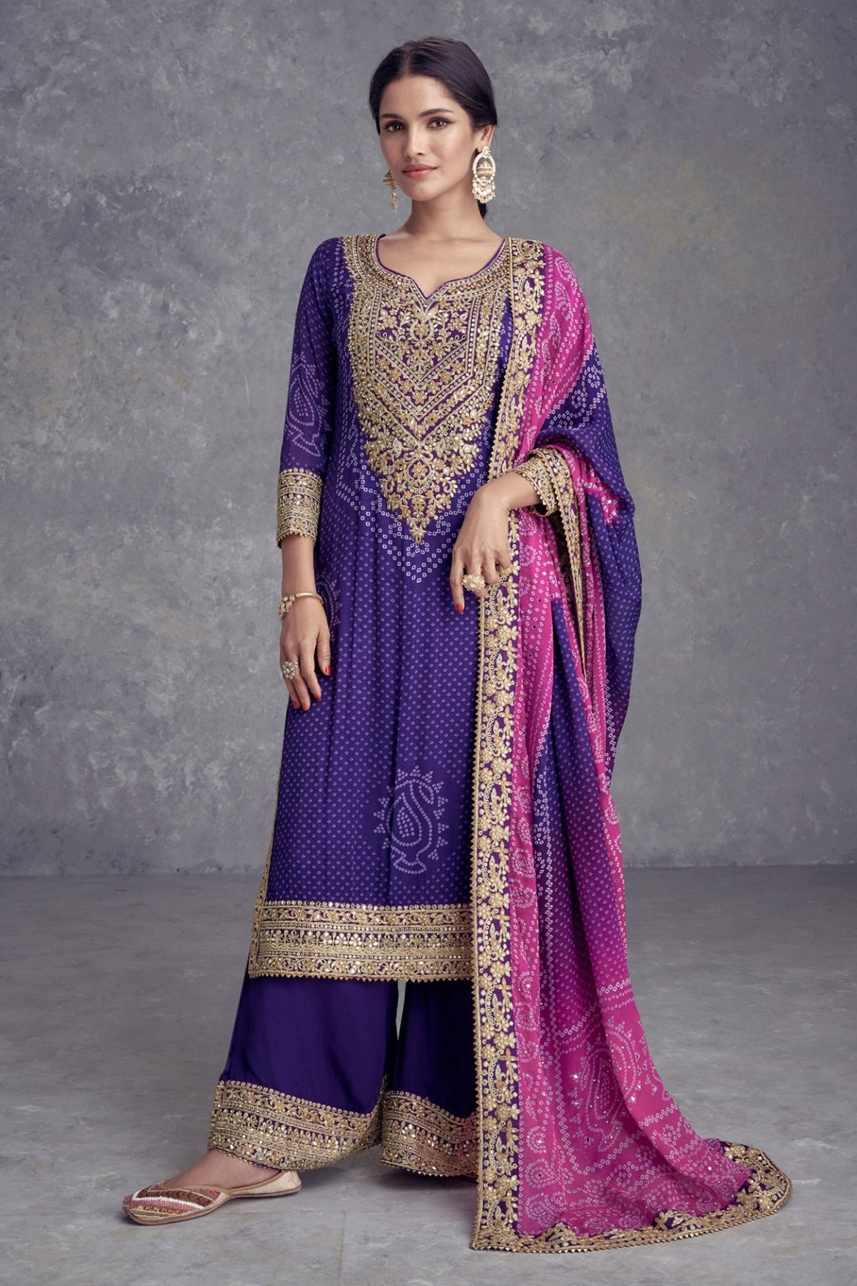 Vartika Singh Trendy Chinon Fabric Purple Color Palazzo Suit