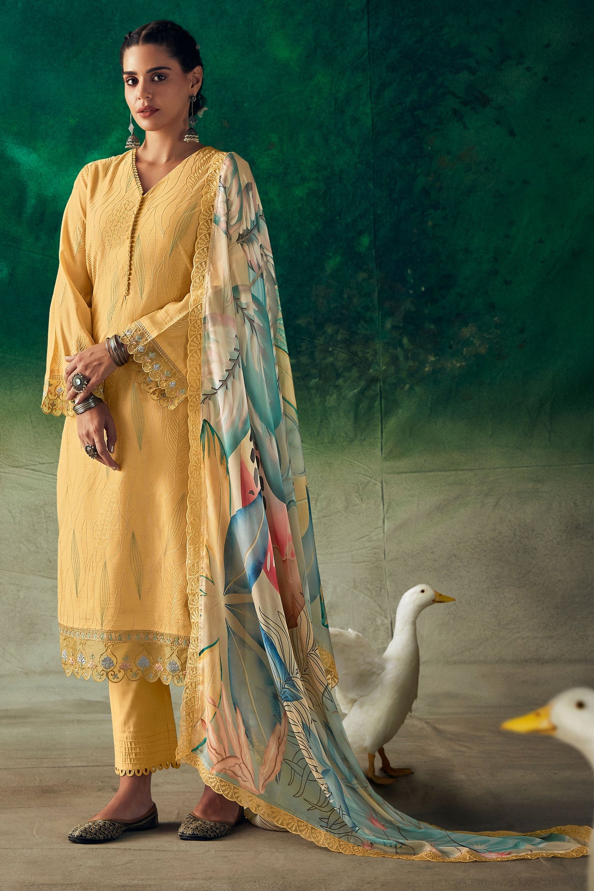 Incredible Muslin Fabric Yellow Color Function Wear Salwar Suit