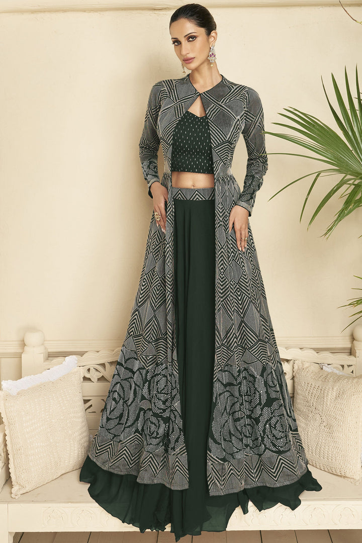 Diksha Singh Green Color Exquisite Lehenga With Long Koti In Georgette Fabric