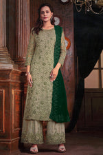 Load image into Gallery viewer, Charming Sea Green Color Net Fabric Embroidered Palazzo Suit

