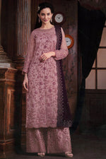 Load image into Gallery viewer, Pink Color Net Fabric Elegant Embroidered Palazzo Suit
