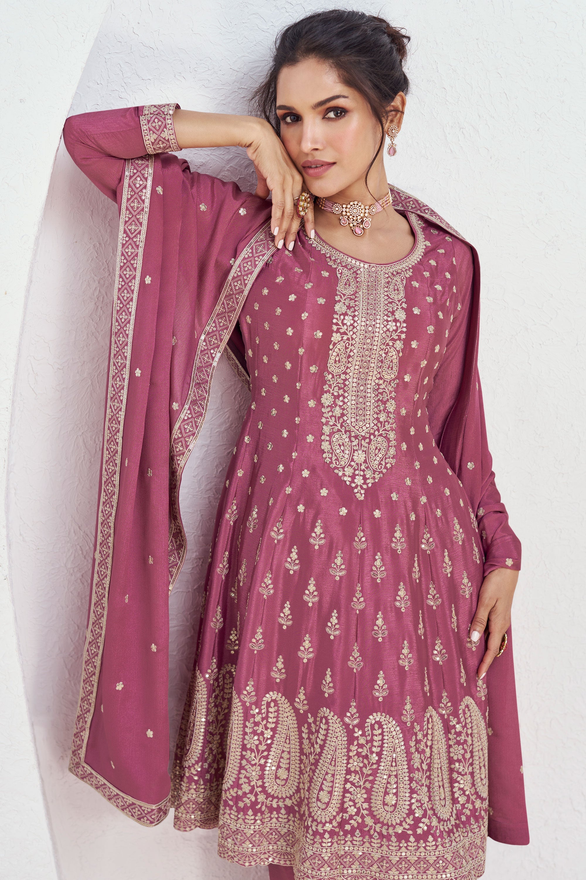 Vartika Singh Attractive Art Silk Fabric Pink Color Readymade Palazzo Suit