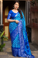 Load image into Gallery viewer, Attractive Bandhani Style Printed Art Silk Saree In Blue Color
