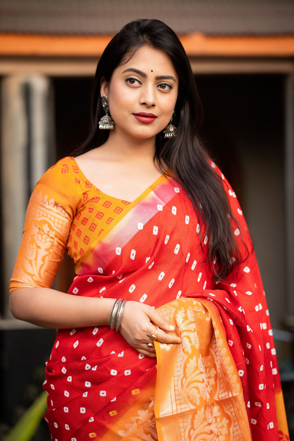 Alluring Red Color Bandhani Style Printed Art Silk Saree | Buy Online India