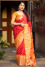 Load image into Gallery viewer, Alluring Red Color Bandhani Style Printed Art Silk Saree
