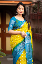 Load image into Gallery viewer, Yellow Color Graceful Bandhani Style Printed Art Silk Saree
