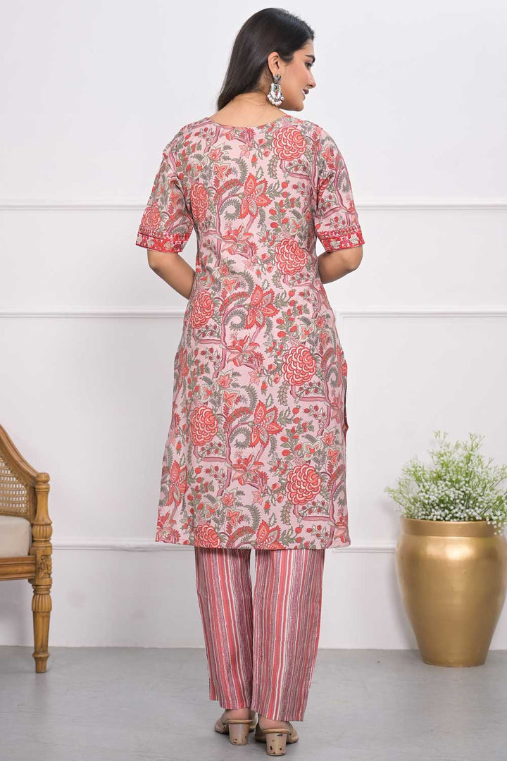 Trendy Kurti With Bottom In Red Color Chanderi Fabric