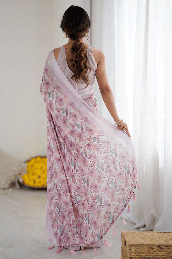 Amazing Pink Color Fancy Fabric Floral Printed Saree