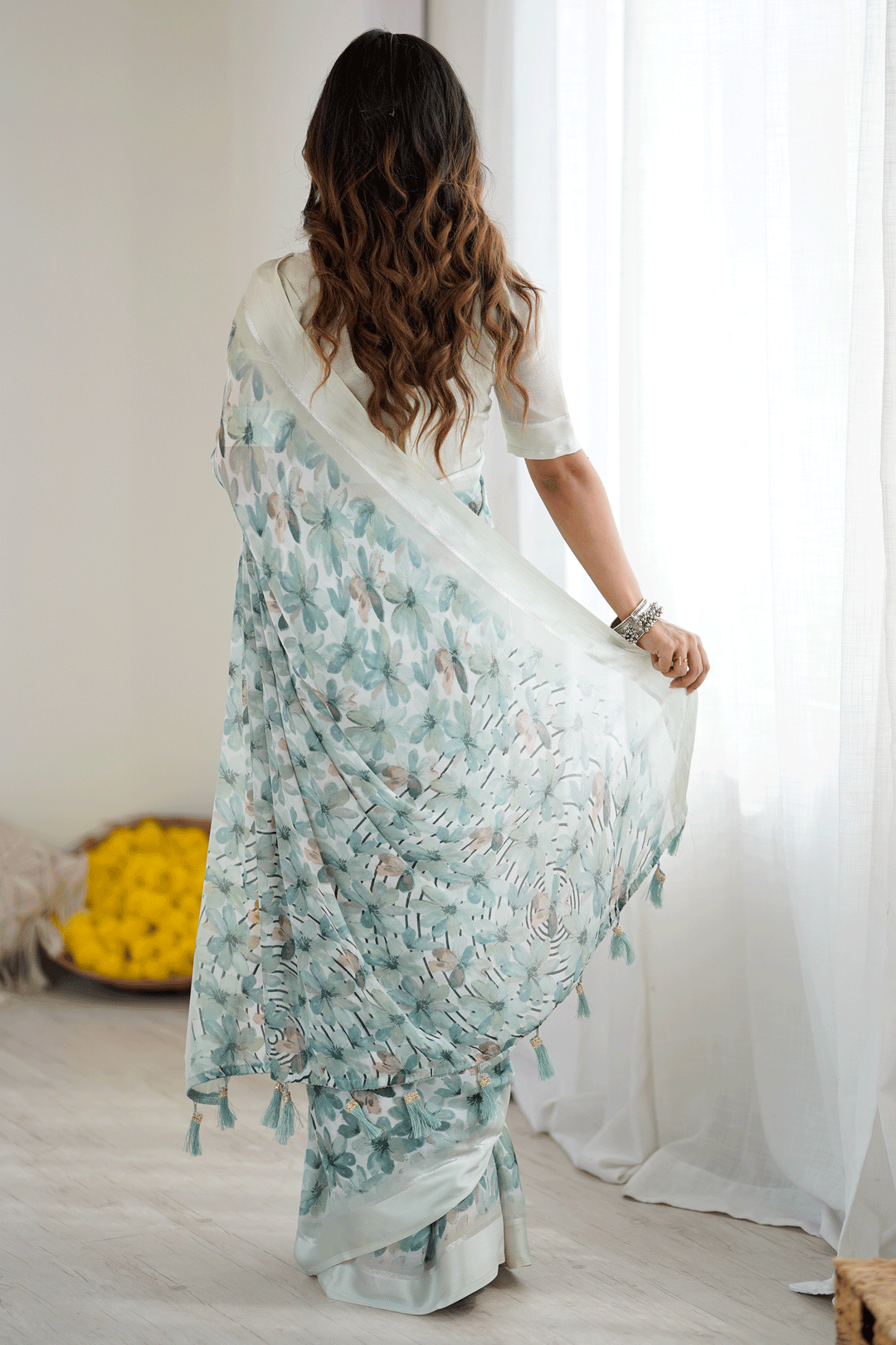 Sober Green Color Fancy Fabric Floral Printed Saree