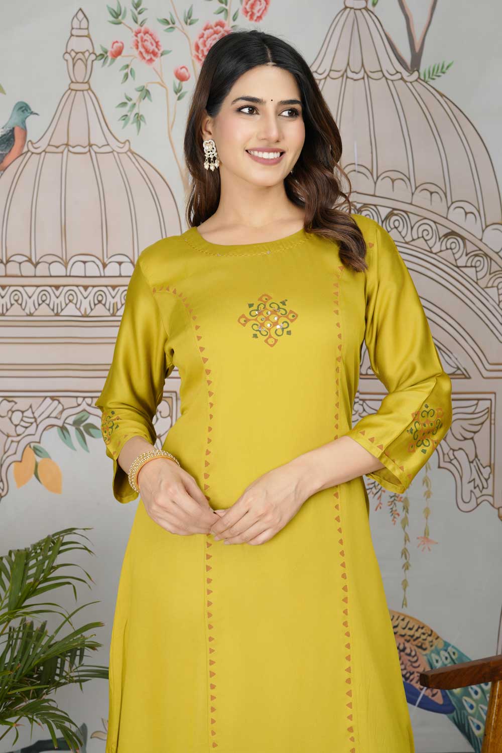 Marvelous Gaji Silk Fabric Readymade Pocket Inside Kurti Bottom Set In Yellow Color