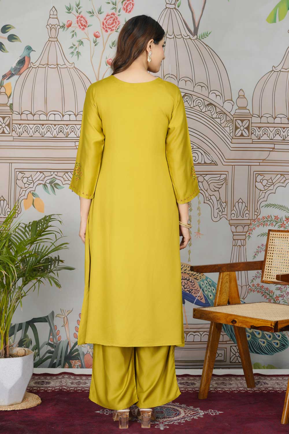 Marvelous Gaji Silk Fabric Readymade Pocket Inside Kurti Bottom Set In Yellow Color