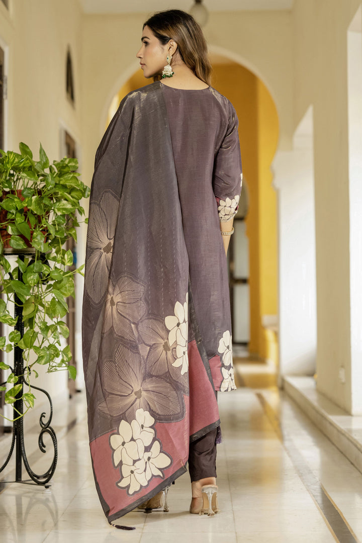 Engaging Brown Color Fancy Fabric Readymade Salwar Suit