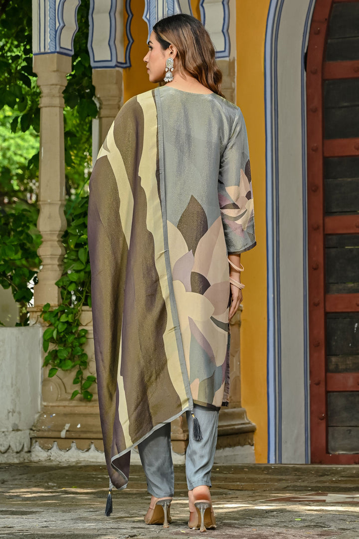 Glamorous Readymade Salwar Suit In Grey Color Fancy Fabric