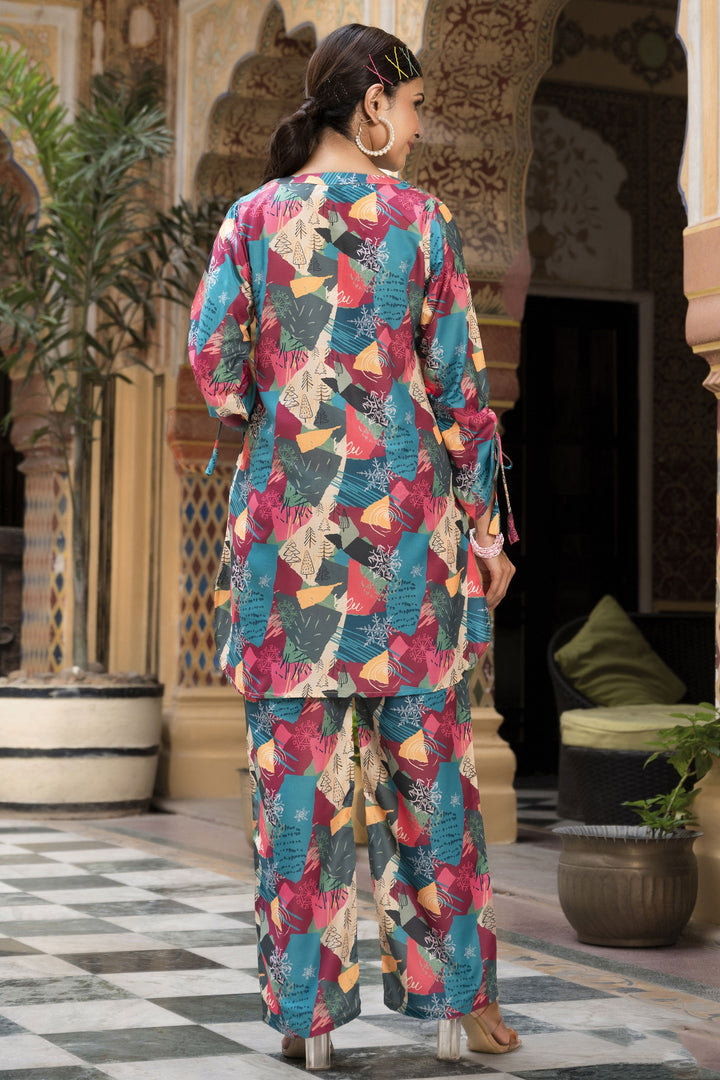 Exclusive Digital Printed Work Multi Color Muslin Fabric Co-Ord Set | Buy Online India