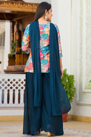 Multi Color Satin Fabric Charming Readymade Palazzo Suit