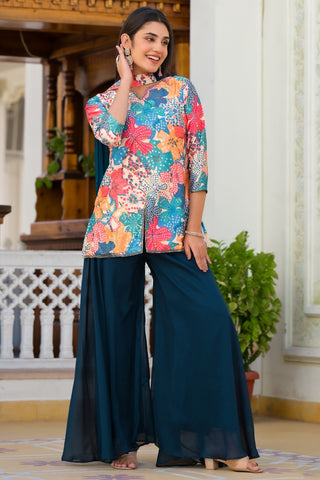 Multi Color Satin Fabric Charming Readymade Palazzo Suit